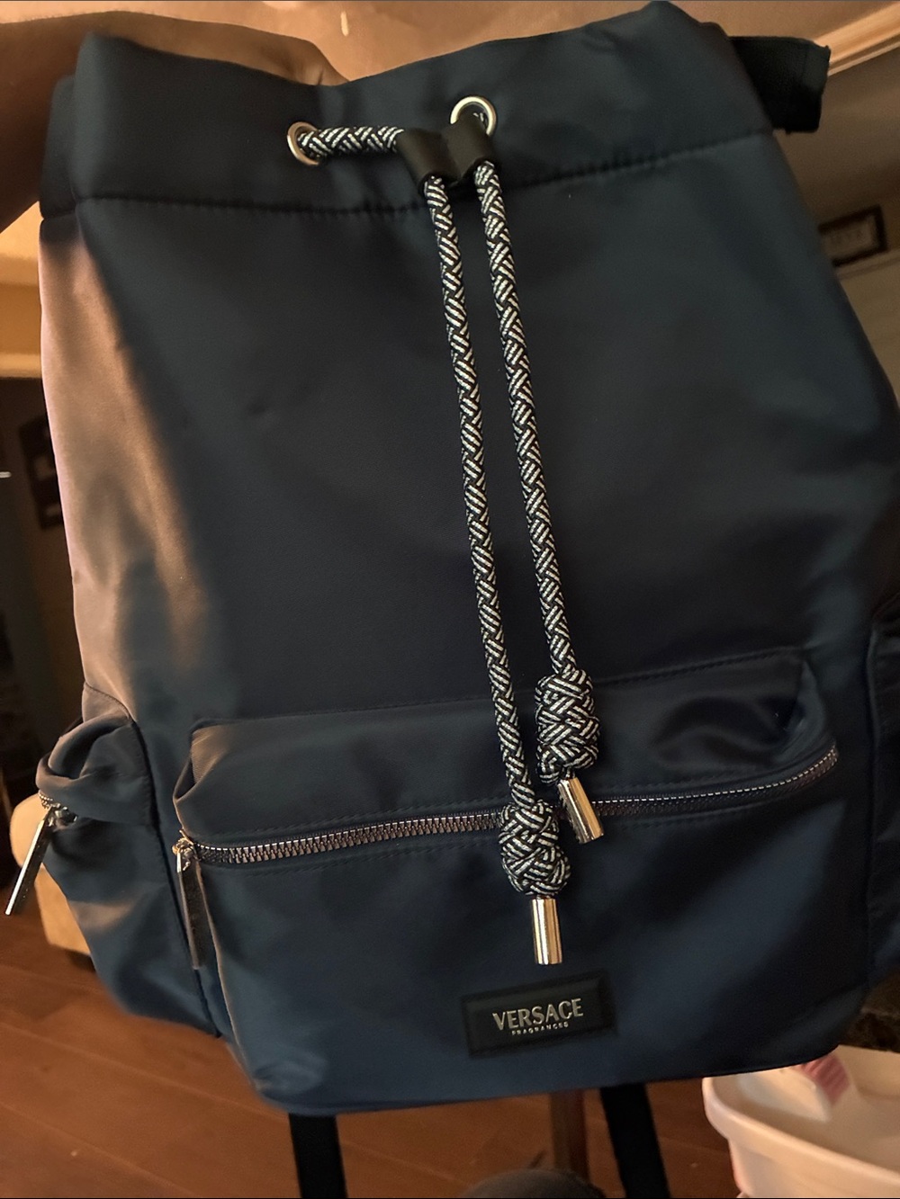 Versace Navy and Black Rope-Detail Backpack